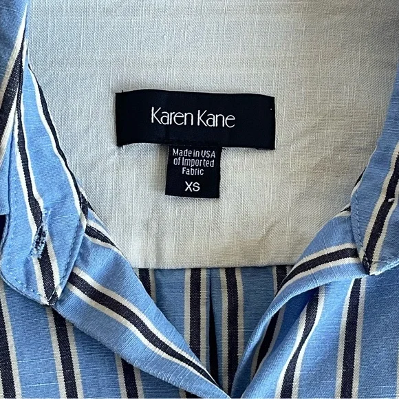 Karen Kane Striped Shirtdress Tencel Linen Roll-Tab Sleeve Blue Size XS - Picture 10 of 16